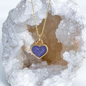 3/$20 24k Gold Purple Glitter Resin Heart Handmade Charm Pendant Necklace